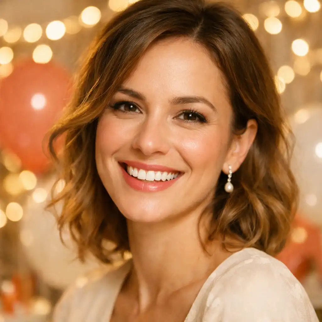 Portrait d’une cliente souriante lors d’un anniversaire